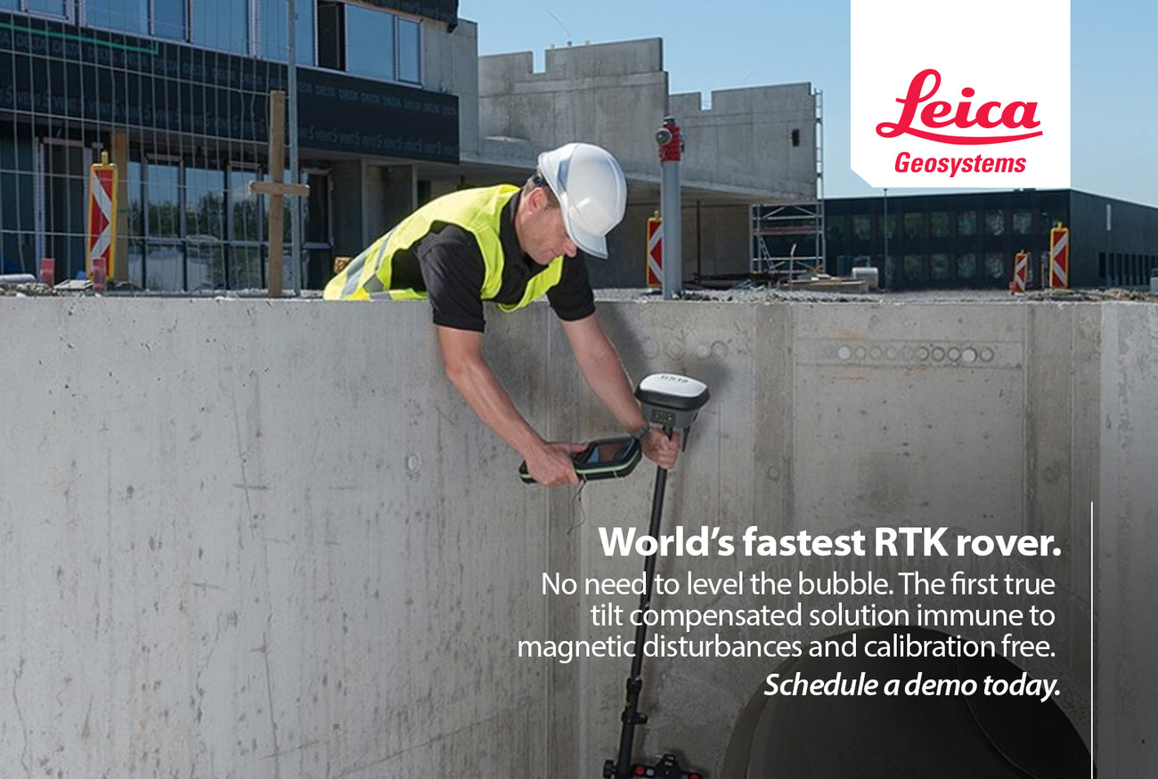 Leica GS18T RTK rover. The worlds fastest RTK rover. No need to level the bubble, the first true tilt compensated solution immune to magnetic disturbances and calibration free.